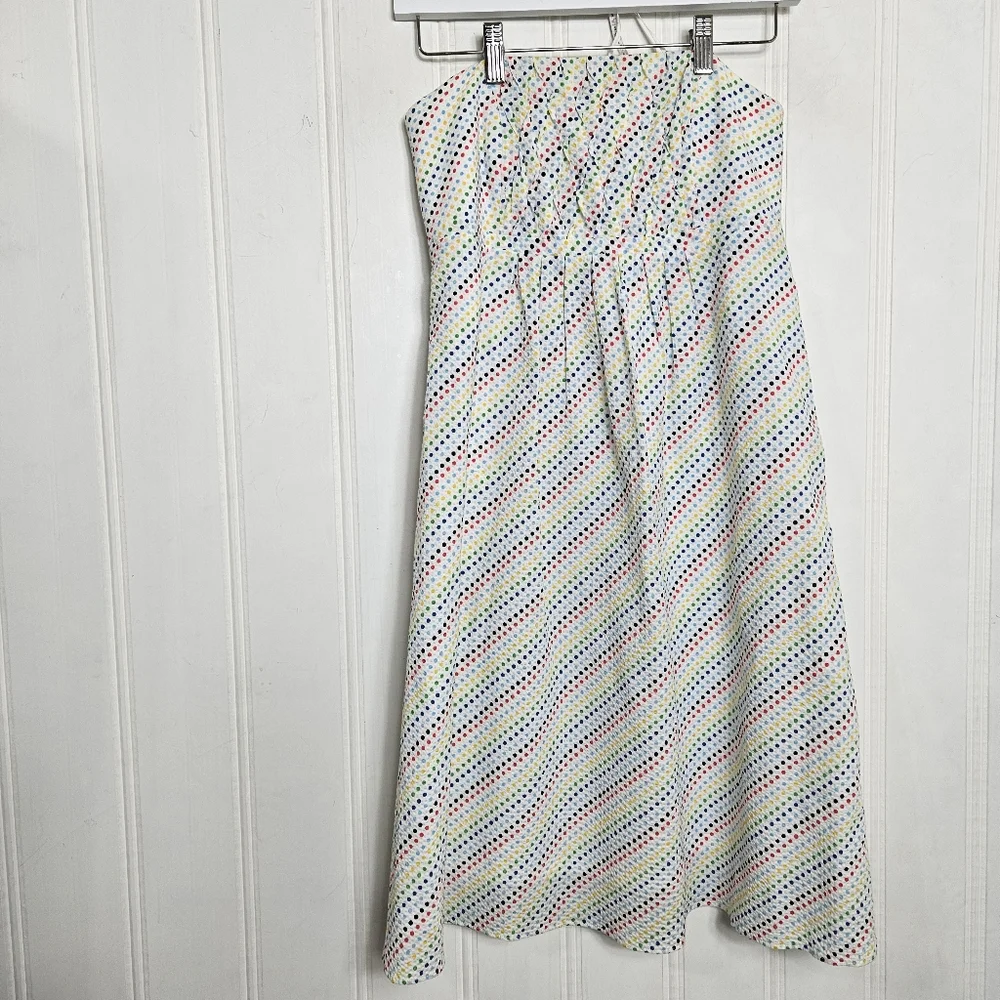 Lilly Pulitzer Strapless Rainbow Polka Dot Dress Size 4 Ruffle Bodice Cotton - Picture 2 of 13